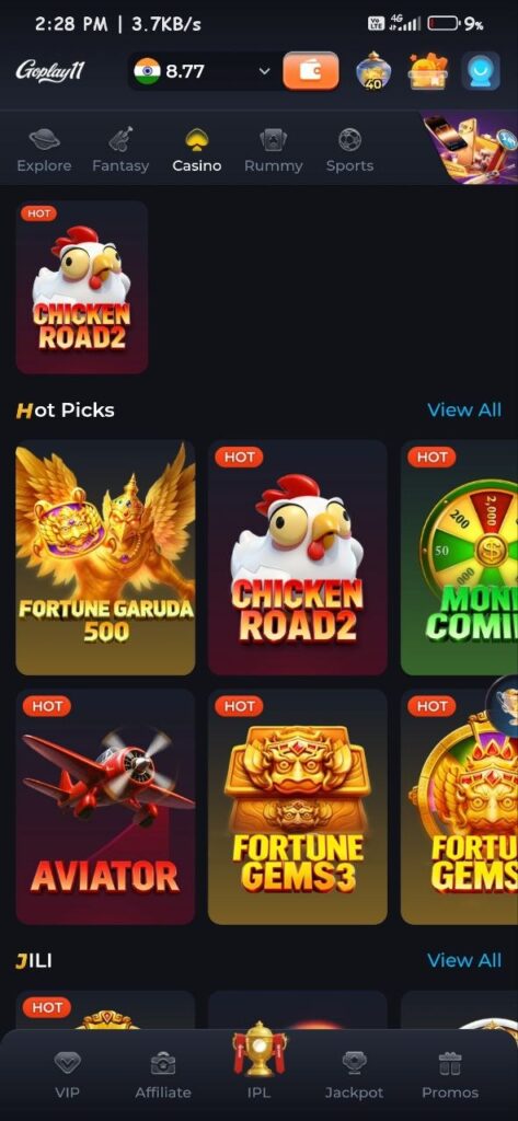 GoPlay fantasy cricket app with live IPL matches and team creation features